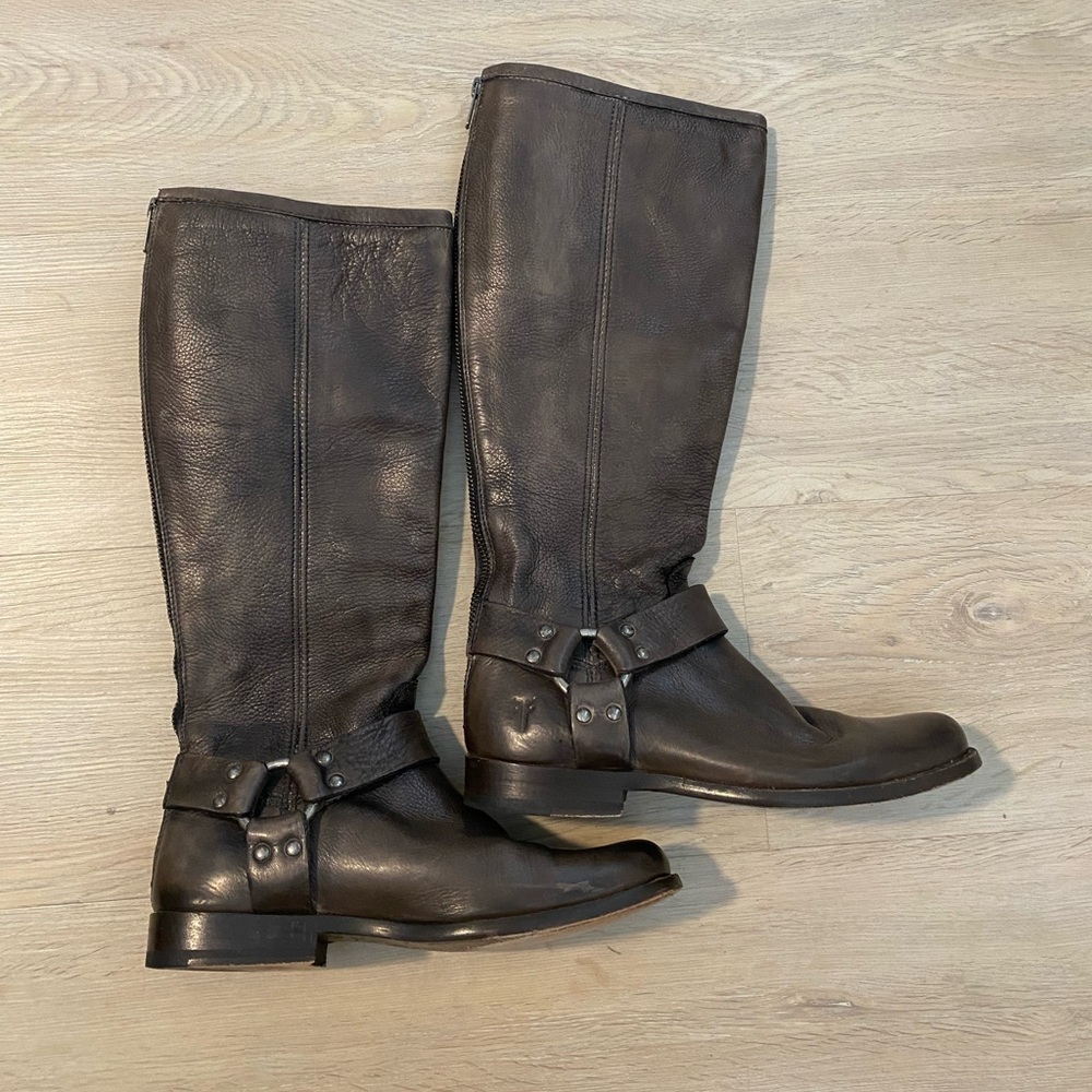 Frye Phillip Back Zipper Harness Tall Boots